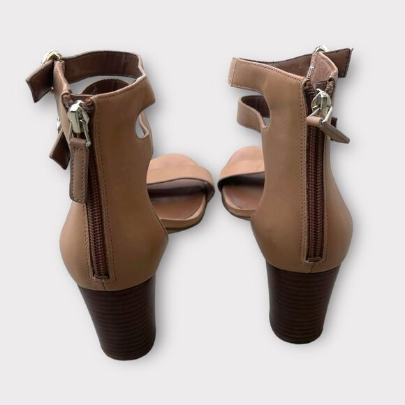 Nine West Tan Leather Sandals Women Sz 9.5 Double Ankle Strap Block Heel Elegant - Picture 8 of 8